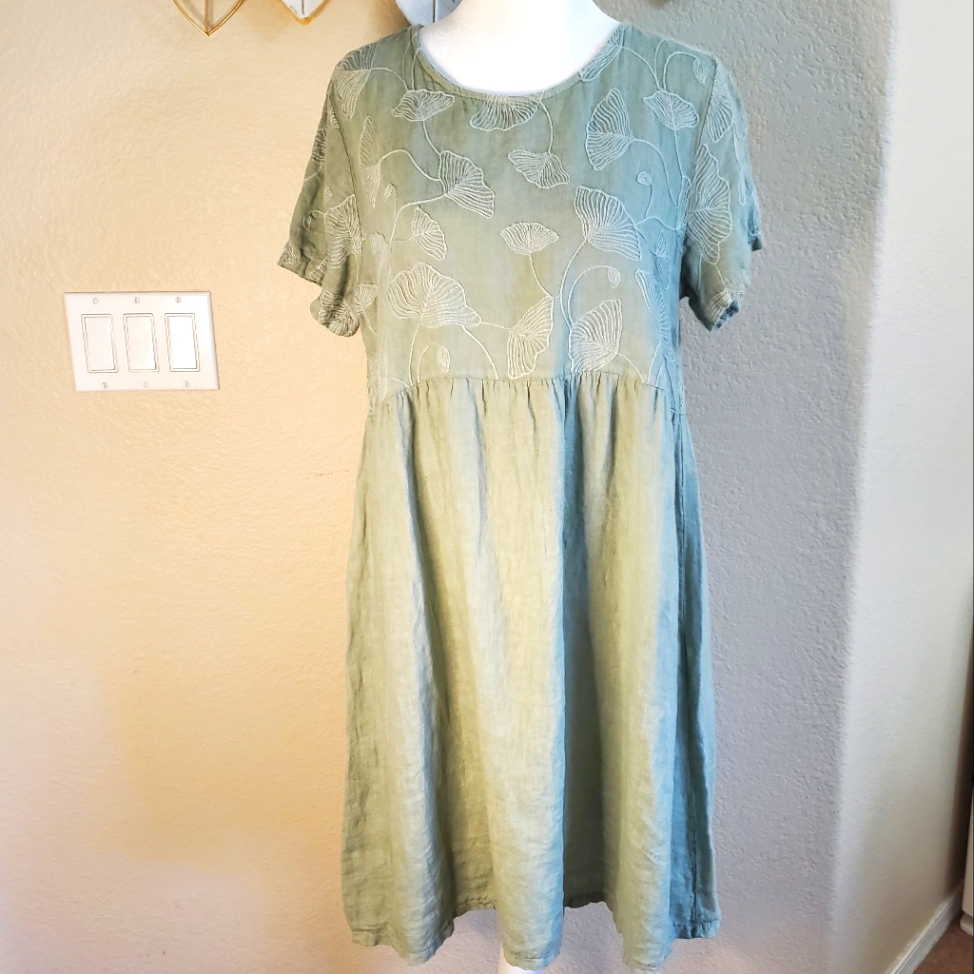 Terzo Millennio Women's Linen Dress Sage Green, Size S